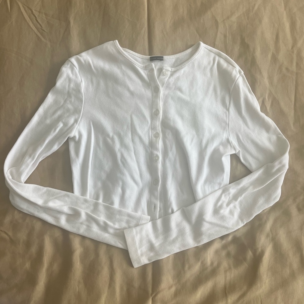 Brandy Melville White Long Sleeve Button-Front Tee
